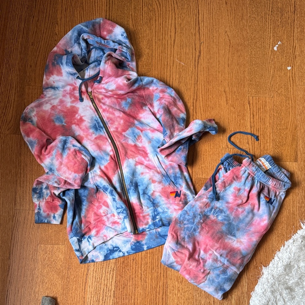 Aviator Nation Red and Blue Tie-Dye Hoodie (s) and sweatpants (XS)